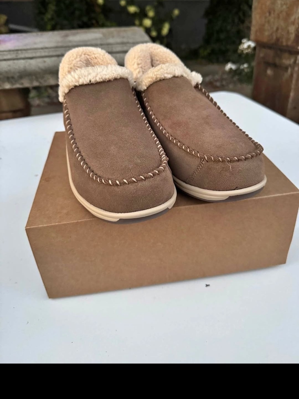 Womans Brown Faux-Shearling Slippers